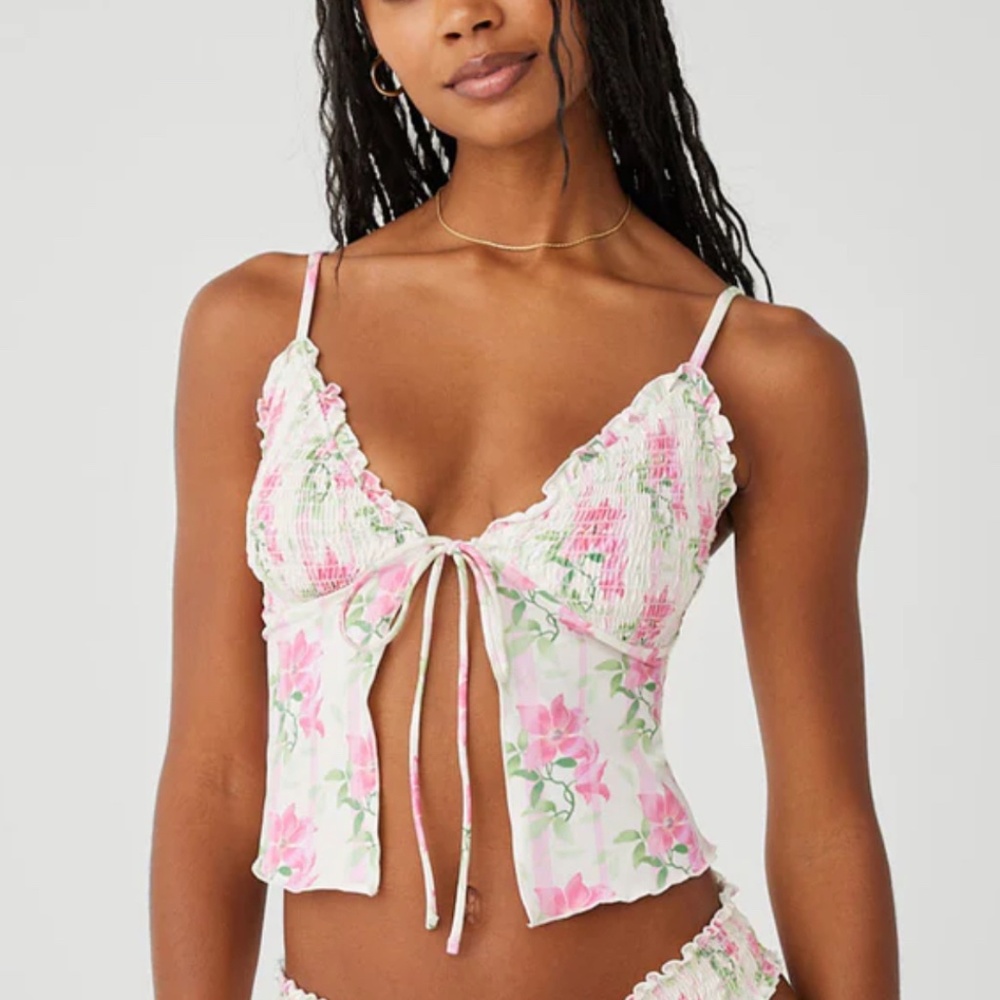 Frankies Bikinis Penelope Floral Tankini Bikini Top - Tiger Lily